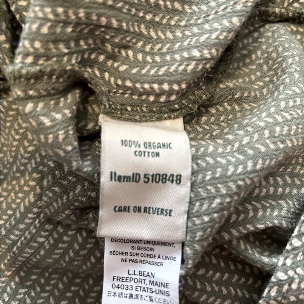 LL Bean Women’s Organic Cotton Crinkle Button zip Shirt Olive Green Size Large - Picture 6 of 6